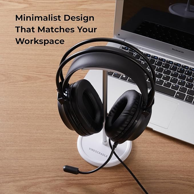 Headphone Stand for Desk, Top Curved U-Shaped Headset Holder with TPU Flexible Headrest, Aluminum Alloy Rod & ABS Solid Base with Non-Slip Silicone Under The Base, (White)