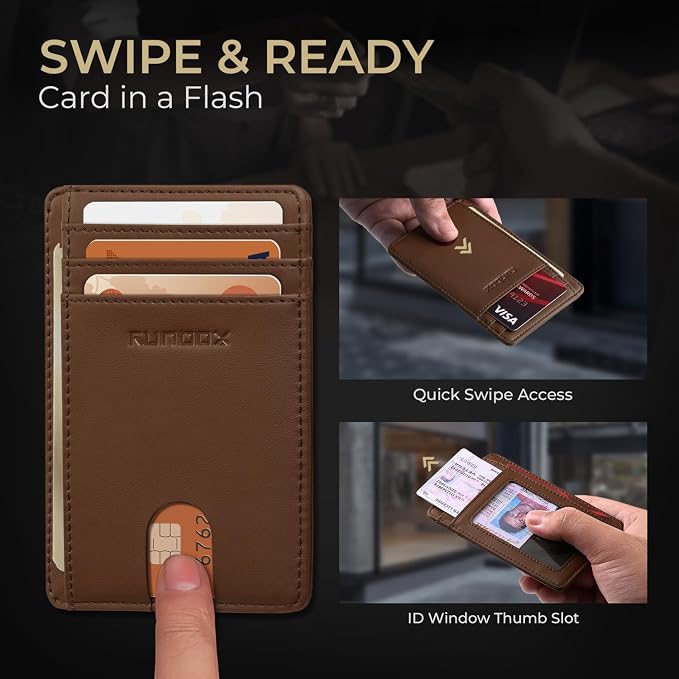 RUNBOX Slim Minimalist Front Pocket RFID Blocking Leather Wallets for Men and Women Card Holder Wallets Gifts for men