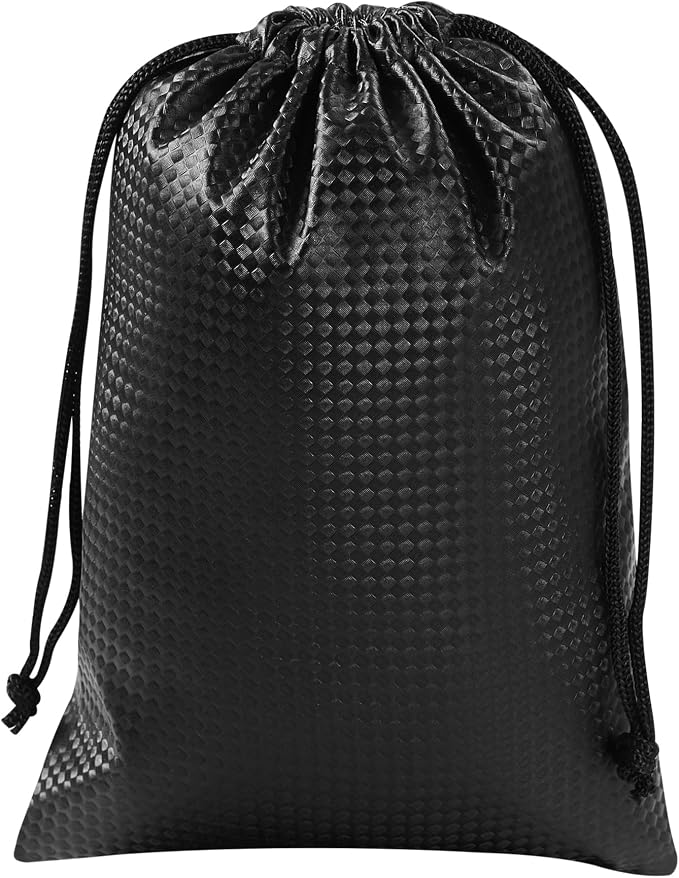 PALTERWEAR Tech-Weave PU-Coated Drawstring Bags (Set of 5) Water-Resistant, Directional-Stretch Travel Organizers for Phone, Toiletries, Tech Gear, Collections - Wipe-Clean (Black 3D, 5 x 7 Inch)