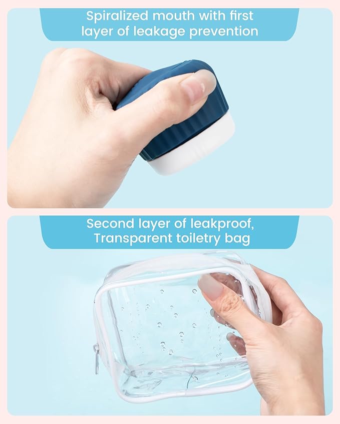 Mrsdry Travel Containers for Toiletries 4 Pack, TSA Approved Travel Size Toiletries, Travel Size Containers, With Clear Bag Leak Proof Silicone Jars, Travel Essentials Creams Jars Carrying Small Items