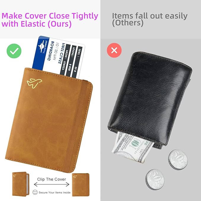 WALNEW AirTag Passport Holder and Vaccine Card Holder Combo, RFID Blocking Travel Passport Wallet with Vaccine Card Protector Slot and Airtag Protective Case(Brown)