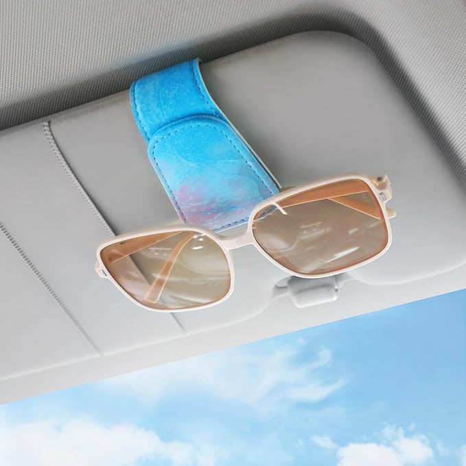 KanSmart Sunglass Holder for Car Visor Sunglasses Clip Magnetic Leather Glasses Eyeglass Holder Truck Car Accessories for Woman Man -Blue Wave