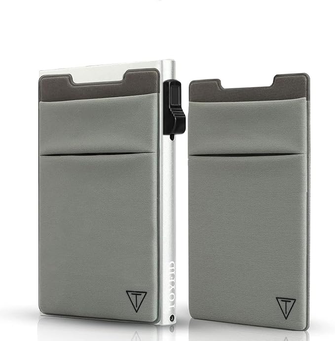 TOYFID Credit Card Holder Wallet for Mens - Metal Slim Minimalist Cards Holder with Stretch Money Pocket - RFID Blocking&Ultralight Small Wallet