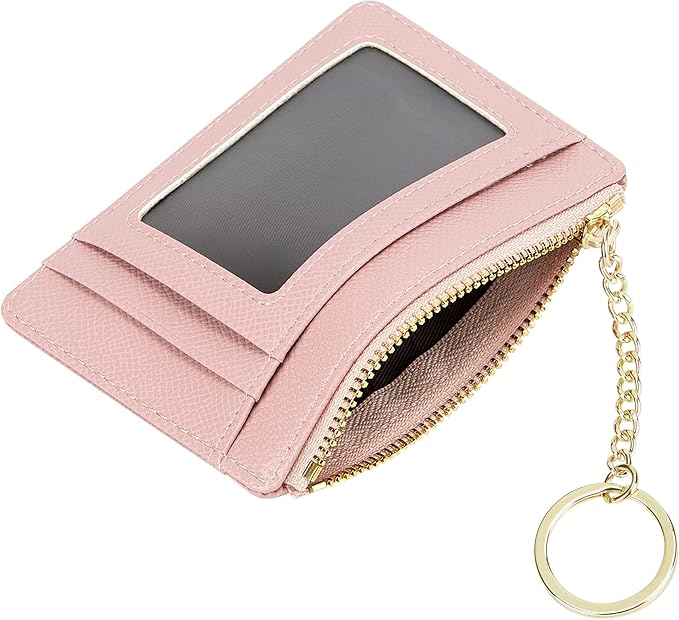 Women's Slim Minimalist Card Holder Coin Changes Purse Keychain Front Pocket Wallet With ID Window