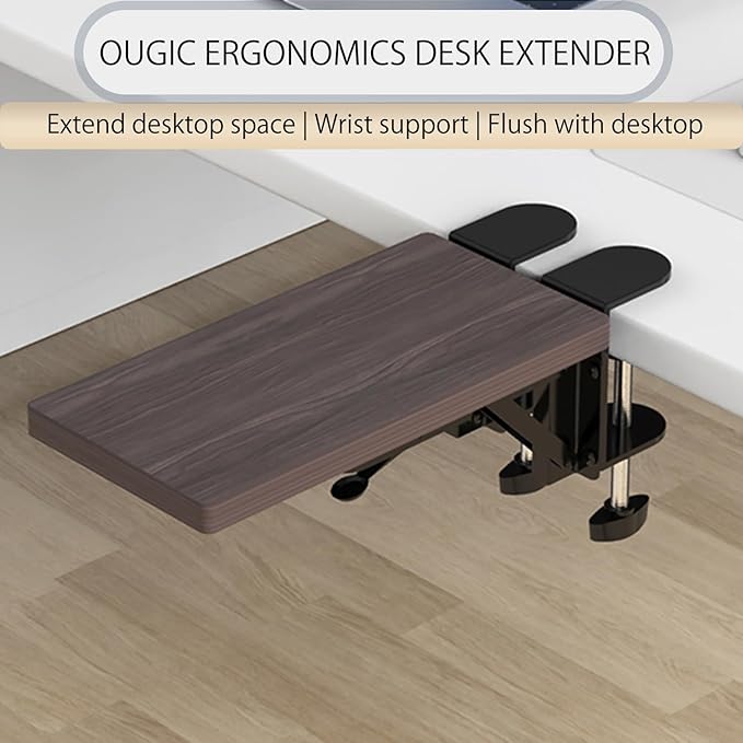 Ergonomics Desk Extender Tray, 11.8x5.9" Punch-Free Clamp on, Foldable Keyboard Drawer Tray, Table Mount Arm Wrist Rest Shelf, Computer Elbow Arm Support