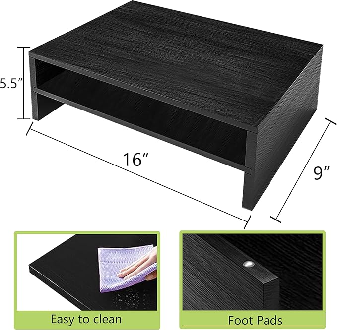 Simple Trending Monitor Stand Riser, 2-Tier Wood Office Desk Storage Organizer for Laptop, Computer