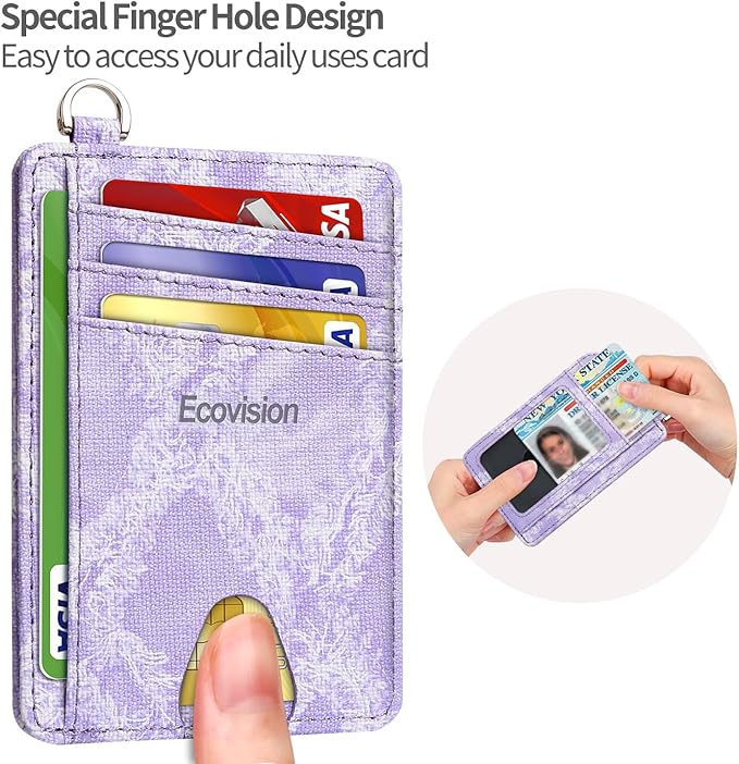 EcoVision Slim Minimalist Front Pocket Wallet, RFID Blocking Credit Card Holder Wallet with Detachable D-Shackle for Men Women