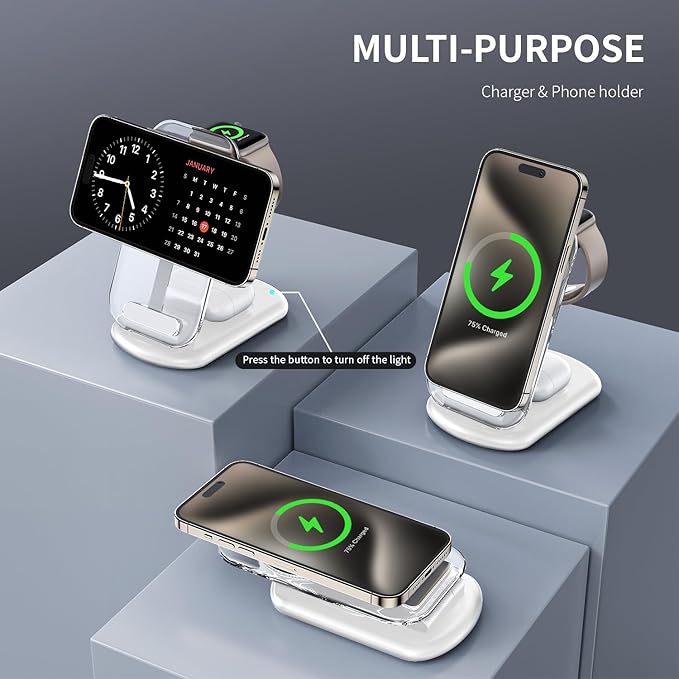 2026 Travel Wireless Fast Charging Station,Magnetic 3 in 1 Charger with Light for iPhone16 15 14 13 12 Pro Max Plus,Apple Watch Series & Air pods 4 3 2 Pro-Gifts for Wife & Husband(Pink)
