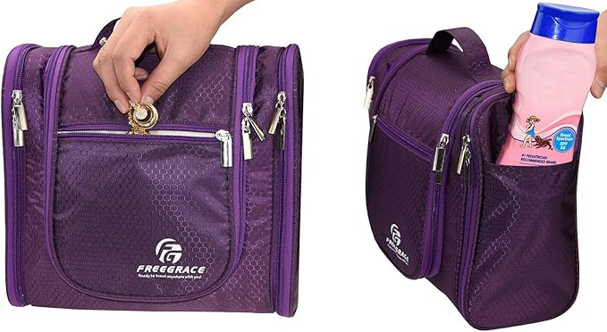 Freegrace Extra Large Hanging Toiletry Bag for Men and Women - Water-Resistant Nylon Travel Bathroom Organizer for Cosmetics, Makeup, and Toiletries