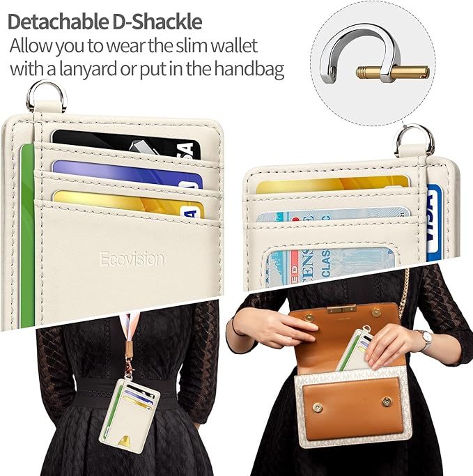 EcoVision Slim Minimalist Front Pocket Wallet, RFID Blocking Credit Card Holder Wallet with Detachable D-Shackle for Men Women