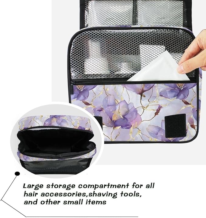 senya Hanging Travel Toiletry Bag Kit Boys Makeup Case Cosmetics Organizer for Men Women (Delicate Abstract Flowers)
