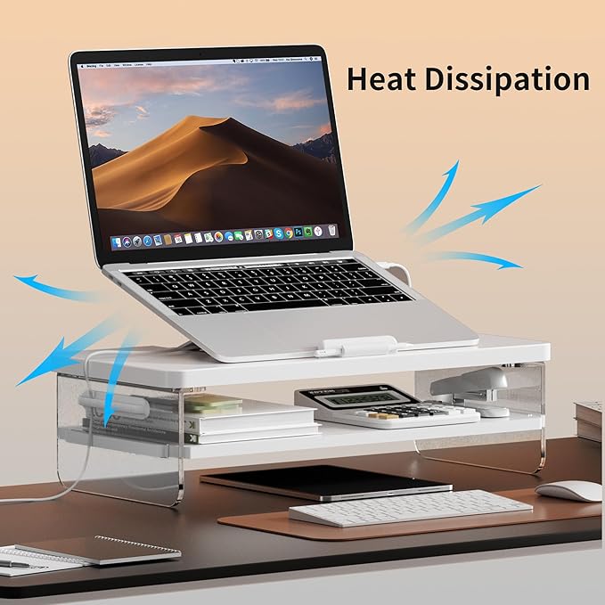 2-Tier Laptop Stand Adjustable Riser Holder,Ventilated Cooling Ergonomic Computer Desk Organizer for 10-17.3" Notebook,Desktop Storage Compatible with MacBook,Dell,HP,Lenovo