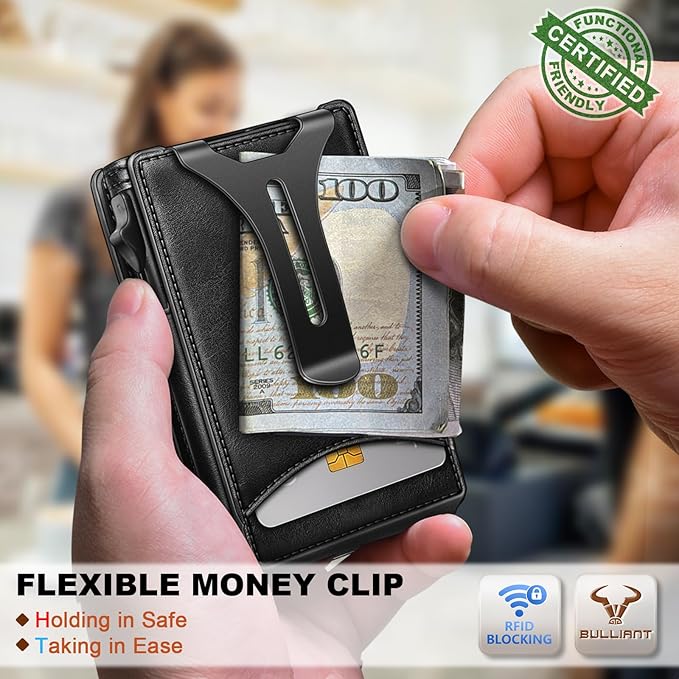 BULLIANT Men Wallet,Magnetic Metal Wallet Money Clip 9Cards Pop-up Access RFID Blocking