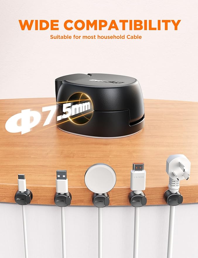16Pack Cord Organizer [Dual Spring & Clasp, Max Secure] Cable Clips - Chfeila Cord Holder, Desk Cable Management, Adhesive Phone Charging Wire Holder for Nightstand/Car/Wall, Office Accessory - Black