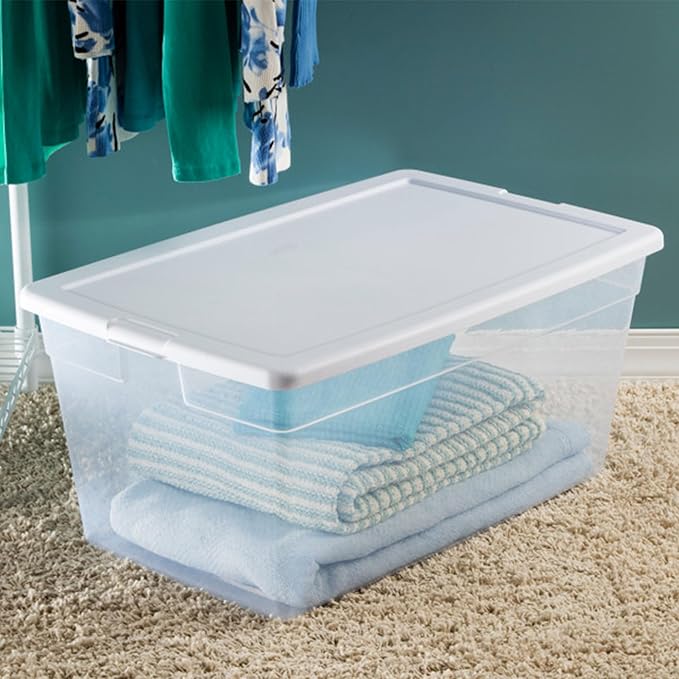 Sterilite 8-Pack 90 Quart Storage Box, Stackable Clear Plastic Bins with Snap-On Lids - Heavy-Duty Organizing Containers for Closet, Bathroom, and Office
