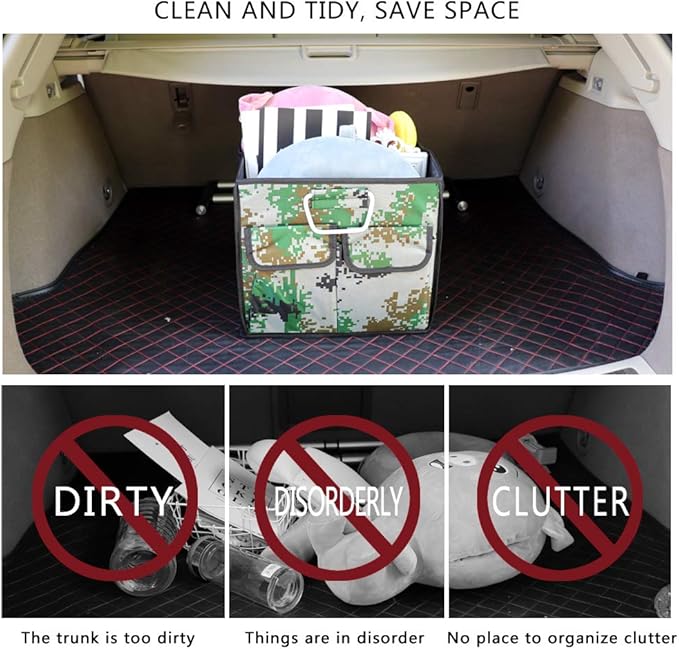 Car Trunk Organizer Collapsible Portable Multi Compartments Organizer with Non Slip Straps for SUV Truck Auto Vehicle Car Auto Minivan(Small without cover, Camouflage)