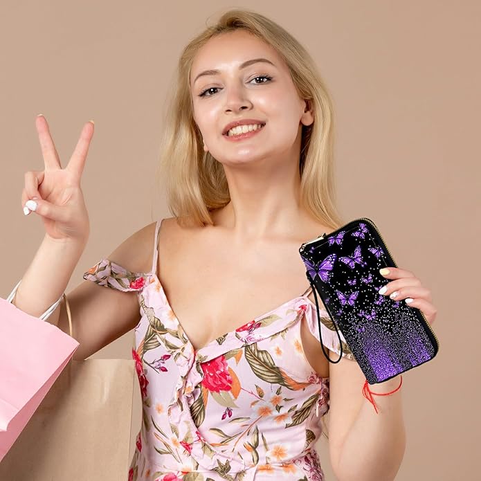 Wristlet Wallet for Women, RFID Blocking Phone Wallet, Large Capacity Zip Around Clutch, Fits iPhone 15 Pro Max, Travel Organizer Purse
