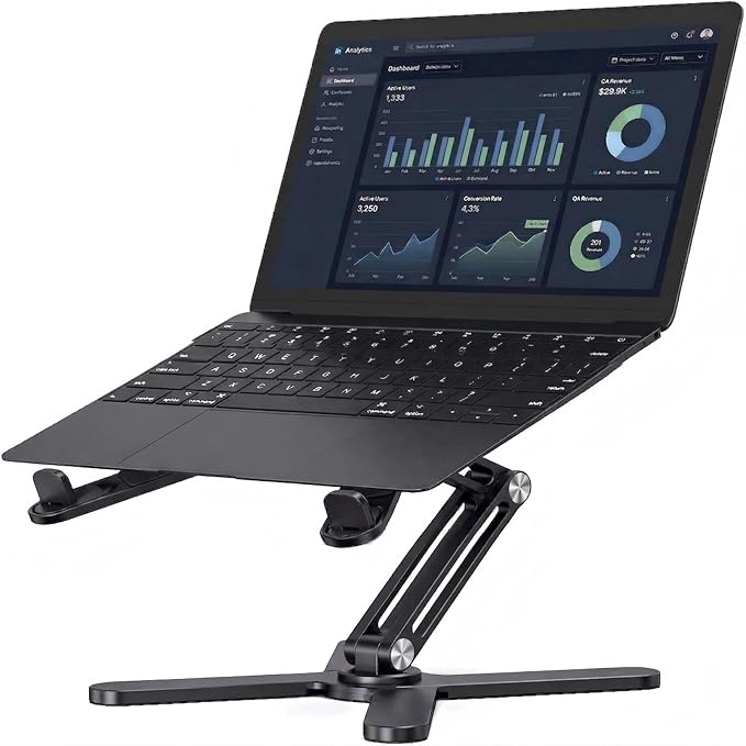Atizzy 360 Rotating Laptop Stand for Desk, Ergonomic Foldable Aluminum Computer Riser, Adjustable Desktop Holder for Desk, Compatible with All Laptops up to 16 Inches, Black