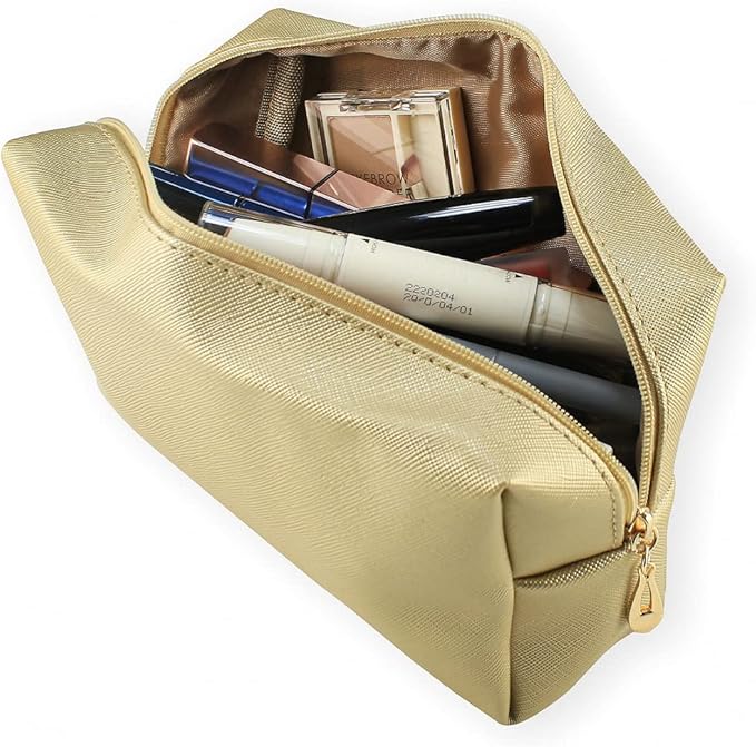 Small Makeup Bag Portable Cosmetic Bag for Women Makeup Pouch Waterproof Toiletry Bag for Travel (Gold, Normal)