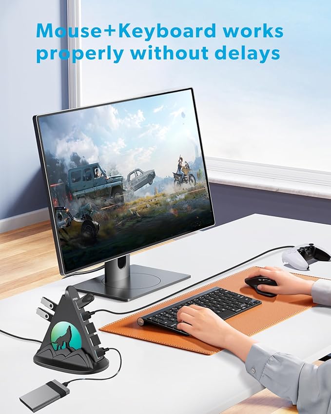 USB Hub 3.0, 7-Port USB Hub with RGB Night Light and Base, Vertical USB a Splitter for Desktop,Laptop, MacBook, Xbox, PS4/5, Game Console, Flash Drive, XPS, PC, Printer, Camera, Keyboard