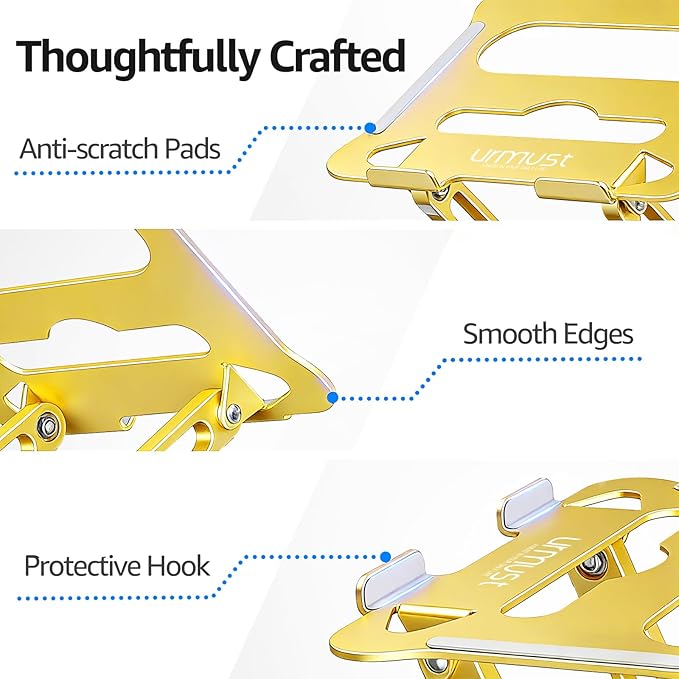 Urmust Laptop Notebook Stand Holder Adjustable Laptop Stand Portable Computer Riser Compatible with MacBook Air Pro HP Dell XPS Lenovo All Laptops 10-15.6"(Gold)
