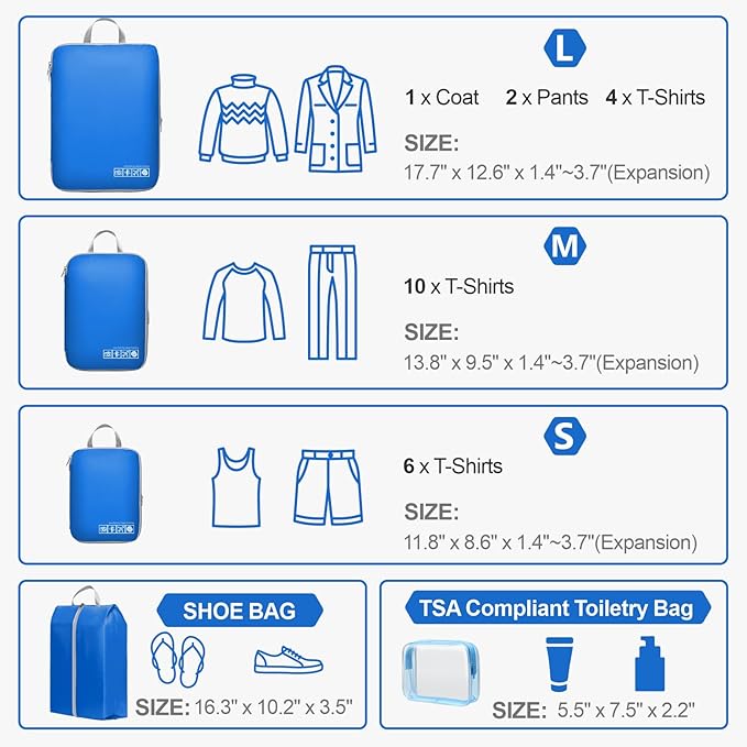 Cambond Compression Packing Cubes for Travel Women - Lightweight Luggage Organizers Bag Packing Cubes for Carry on Suitcases