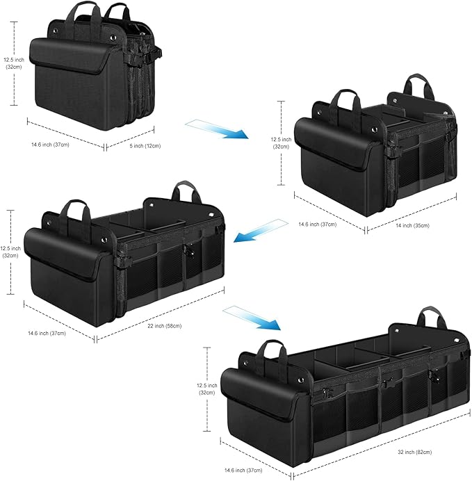 HAOKAY Collapsible Trunk Organizer with Insulated Leakproof Cooler Bag,Removable Lid,Adjustable Securing Straps,3 Compartments 5 in 1 Trunk Organizer for SUV,Truck,Sedan Jeep （95L