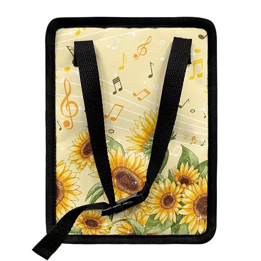 Talayituse Sunflower Music Note Print Car Trash Bin, Large Size Auto Trash Can Adjustable Portable Garbage Can with Lid, Vehicle Hanging Bag for Headrest Front Back Seat