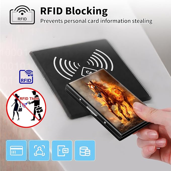 Metal Wallet,Credit Card Holder for Women Men,RFID Blocking Card Holder Mini Slim Aluminum Wallet ID Case Hard Case Business Card Holder Case,Fire Horse Cute