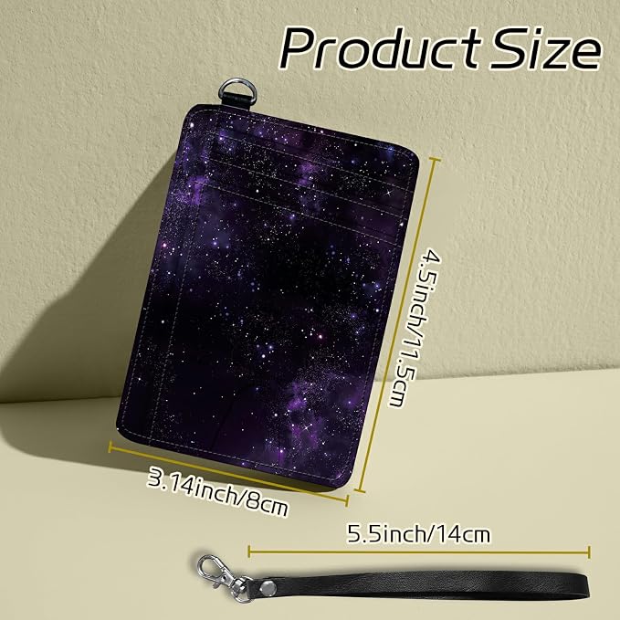 Small Travel Wallets, Purple Galaxy Slim Minimalist Front Pocket Wallet with Wristlet, RFID Blocking PU Leather Credit Card Holder with ID Window Change Purse for Men Women