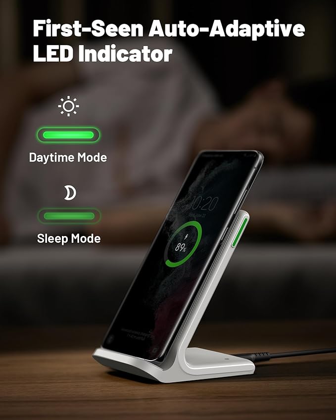 INIU Wireless Charger Station, 15W Fast Wireless Charging Stand for Official and Home Compatible with iPhone 17 16 15 14 13 12 Pro XS Samsung Galaxy S23 S22 S21 Note 20 Google etc