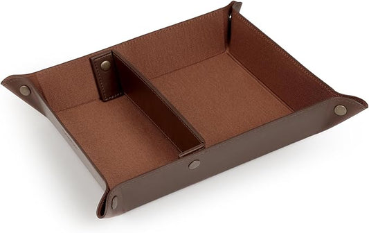 Londo Leather Tray Organizer - Practical Lightweight Water Resistant Computer Table Desk Storage Box for Wallets, Watches, Keys, Coins, Cell Phones and Office Equipment