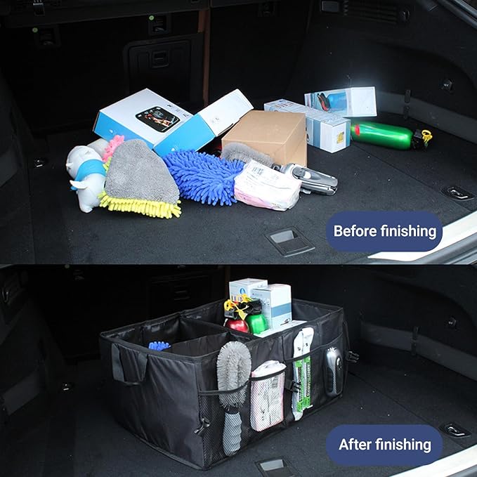 Trunk Organizer for Car, Foldable Storage Bags, Sturdy Trunk Organization for Car Accessories, Tools, 3 Compartments, Automotive Consoles and Organizers