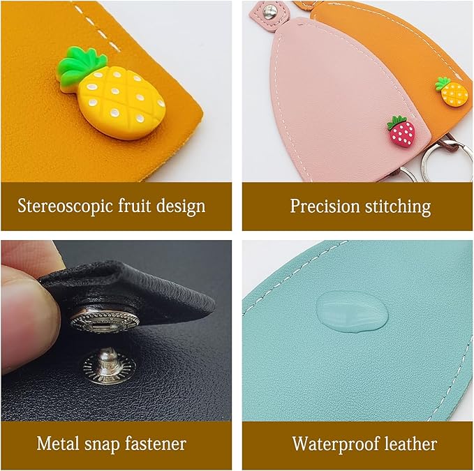 8Pcs Cute Key Fob Case, PU Leather Car Key Case Personalized Pull Out Key Bag Portable Key Pouch for Car Keys