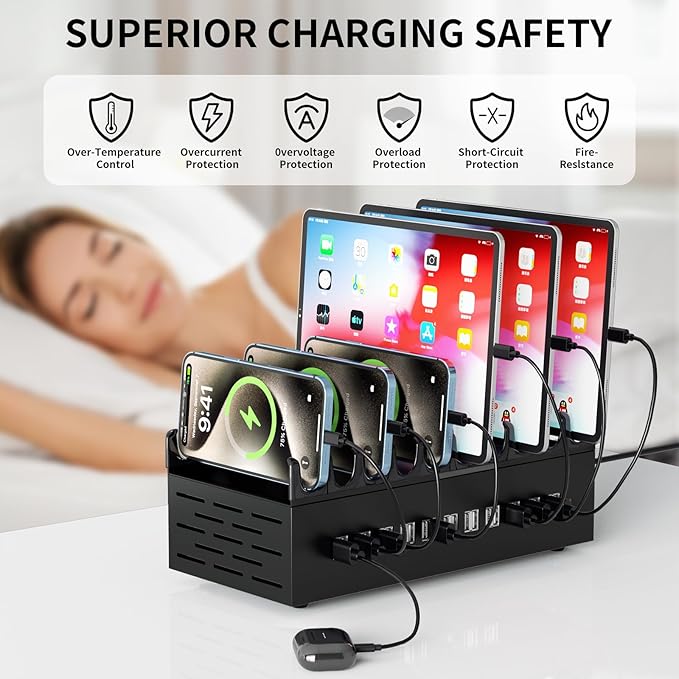 300W USB Charging Station, 22-Port Desktop Fast Charger Station for Multiple Devices, Organizer Charging Dock with Intelligent Protection for iPhone, iPad, Tablets and More