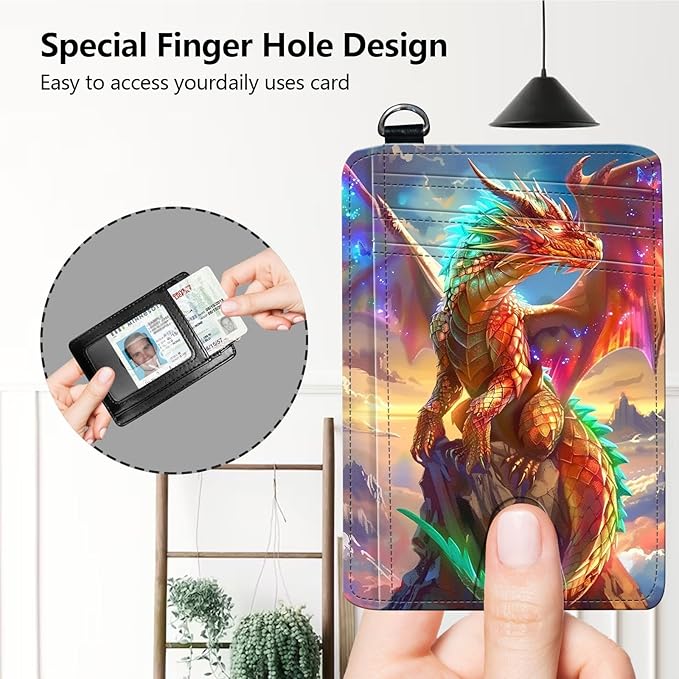 Slim RFID Blocking Card Holder Wallet with Wrist Strap - Minimalist Front Pocket Wallet, Golden Dragon Design, PU Leathe, for Men & Women, Ideal for Travel & Gifts