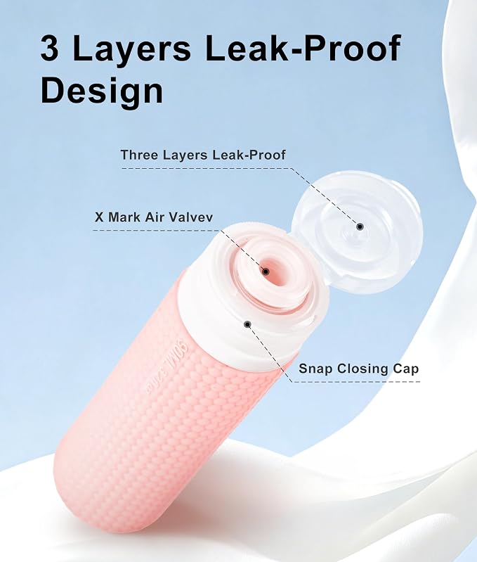 Travel Bottles for Toiletries, TSA Approved 3oz Leak Proof Travel Size Liquid Containers, BPA-Free Refillable Silicone Squeeze Bottles, Ideal for Shampoo Lotion and Conditioner (4 Pack)