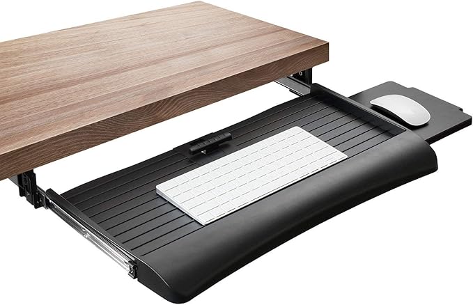 Mount-It! Keyboard Tray Under Desk with Adjustable Mouse Platform – Easy-Glide Sliding Drawer Under Desk Slide Out – Ergonomic Under Key Board Shelf for Office, Gaming, and Workstations