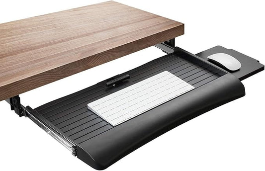 Mount-It! Keyboard Tray Under Desk with Adjustable Mouse Platform – Easy-Glide Sliding Drawer Under Desk Slide Out – Ergonomic Under Key Board Shelf for Office, Gaming, and Workstations