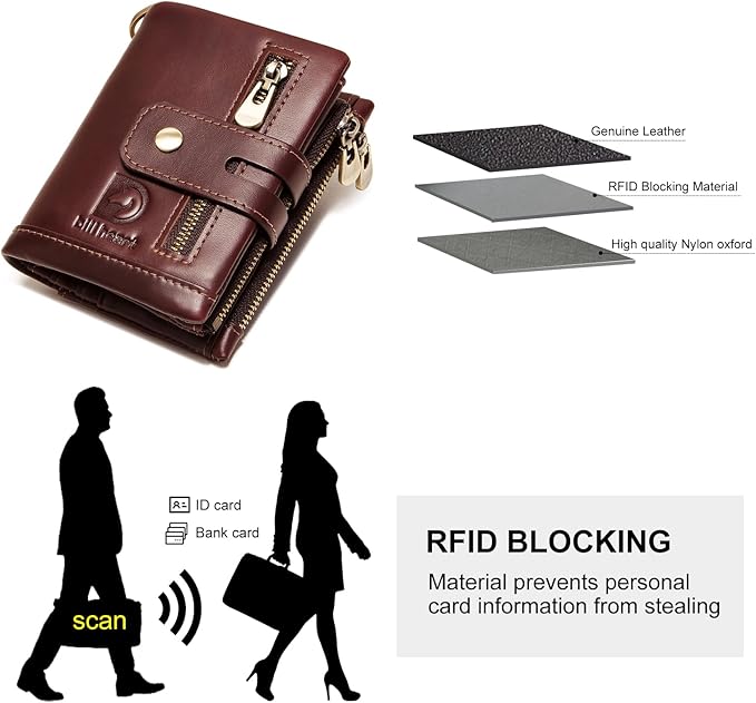 Chain wallets for men, Genuine Leather Biker Wallet with RFID Blocking Brown Color with Chain…