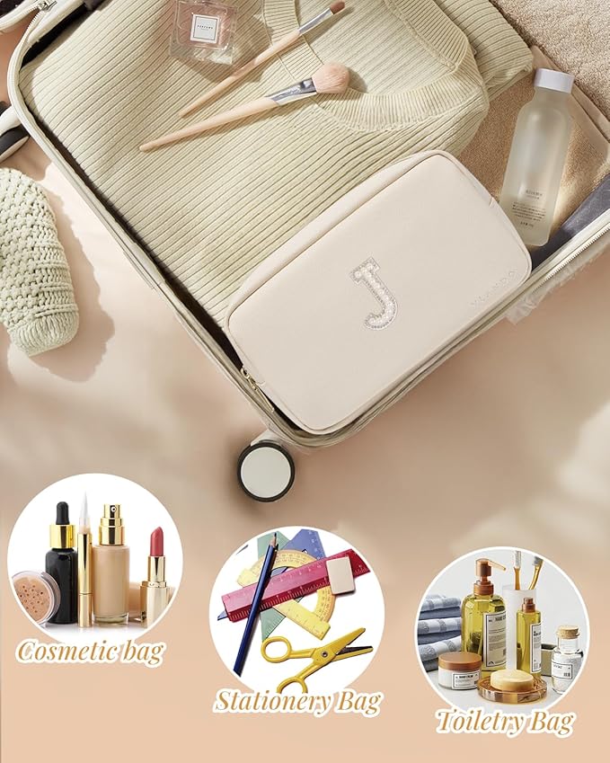 VLANDO Birthday Gifts for Women Makeup Organzier Bag 20th 30th 40th 50th 60th Birthday Gifts for Women Initial Makeup Pouch Gift Ideas for Mom Sister Teachers J