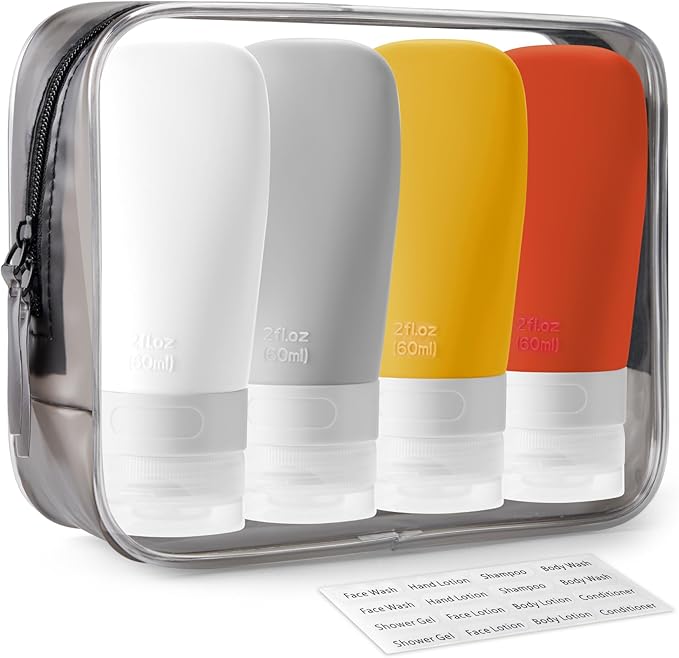 INSFIT Travel Bottles for Toiletries, TSA Approved 3oz Travel Size Containers, BPA Free Leak Proof Squeezable Silicone Tubes for Shampoo Conditioner Lotion Body Wash with Labels