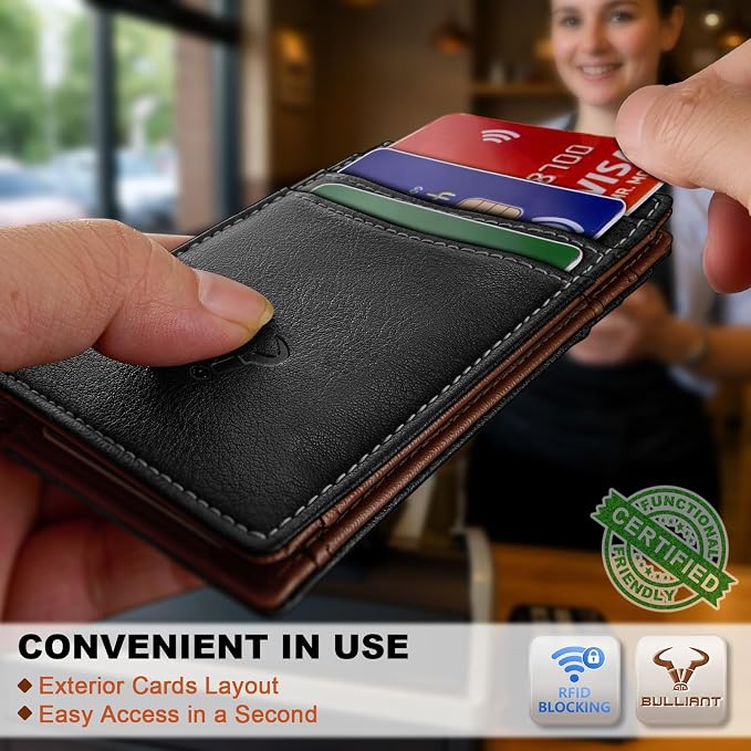 BULLIANT Slim Wallet For Men 12Cards,Magnetic Flip Build-in Money Clip Airtag Compatible-RFID Blocking