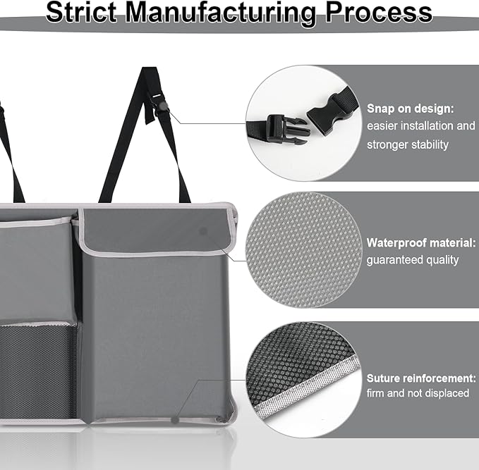 UYYE Trunk Hanging Organizer, Backseat Storage Bag, Collapsible Car Interior Accessories with 4 Pockets & 2 Mesh Pouches for Tools, Provide More Storage Trunk Space for SUV, Jeep, MPVs (Grey)