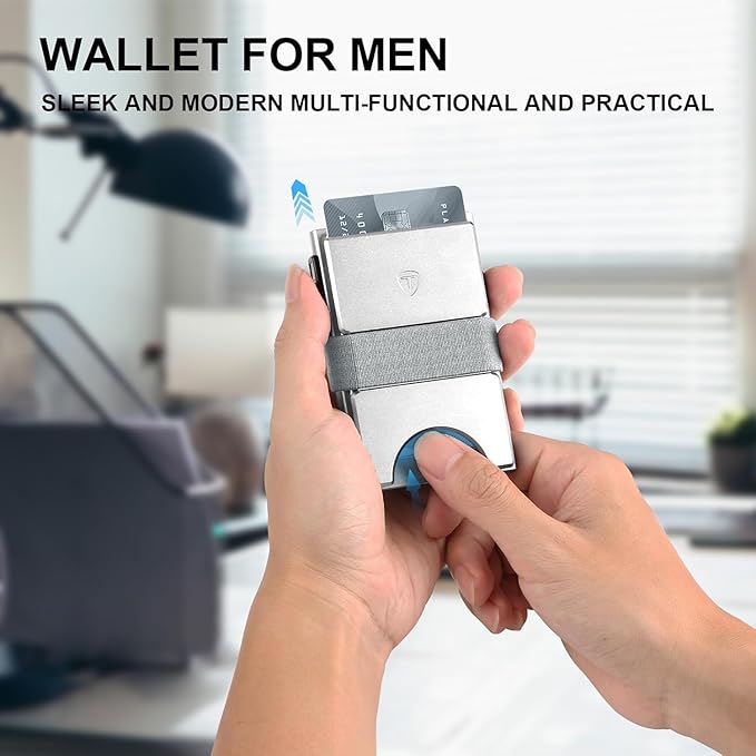 TOYFID Slim Card Holder for Men&Women Compact Metal Front Pocket Wallets Pop Up Quick Access Credit Cards Holder with RFID Blocking Expandable Backplate&Money Band,Holds 12+ Cards,Silver