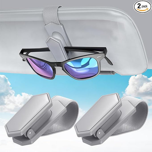 Veharvim Sunglass Holder for Car (One-Handed-Operation, Gentle & Secure Hold, Silicone Padded, Universal Fit, Metal Clip) Visor Sunglass Holder Clip,Visor Sunglass Holder Car (Grey1, 2 Pack)