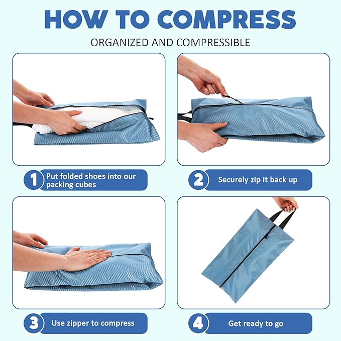 6 Pcs Travel Shoe Bags with Zipper Nylon Portable Waterproof Suitcase Shoe Organizer Packing for Golf(L,Blue)