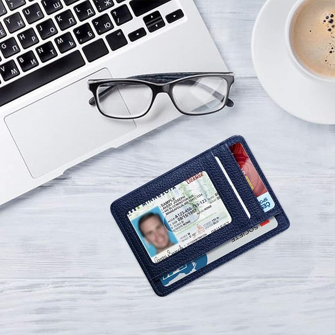 FINTIE Slim Minimalist Front Pocket Wallet, RFID Blocking Credit Card Holder Card Cases with ID Window for Men Women (Navy)