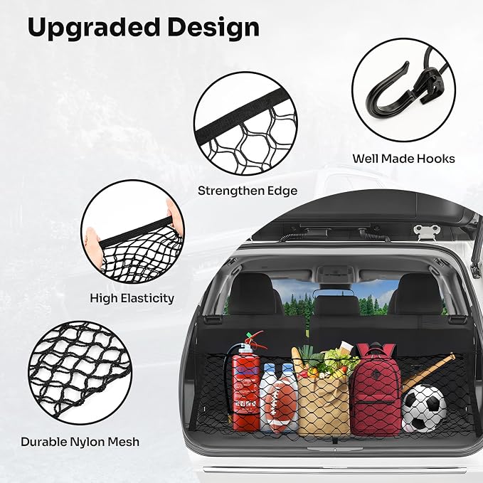 Canvcle Trunk Cargo Net for 2020-2026 Toyota Highlander Accessories Envelope Style Mesh Trunk Net Organizer and Storage Stretchable Adjustable Elastic Nylon Rear Cargo Netting with Hooks
