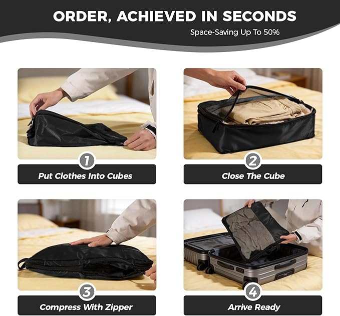 Ultralight Compression Packing Cubes, 3 Set Lightweight Travel Packing Organizer for Suitcase, Double-Zipper Packing Cubes with Laundry Bag for Weekend Trip